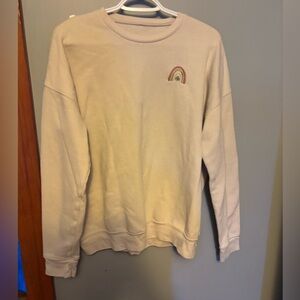 Cream Coloured Sweatshirt with Neutral Rainbow and Clover Patch